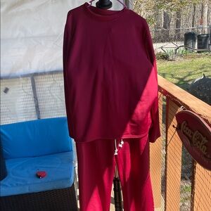 Casual Red Sweatshirt Set